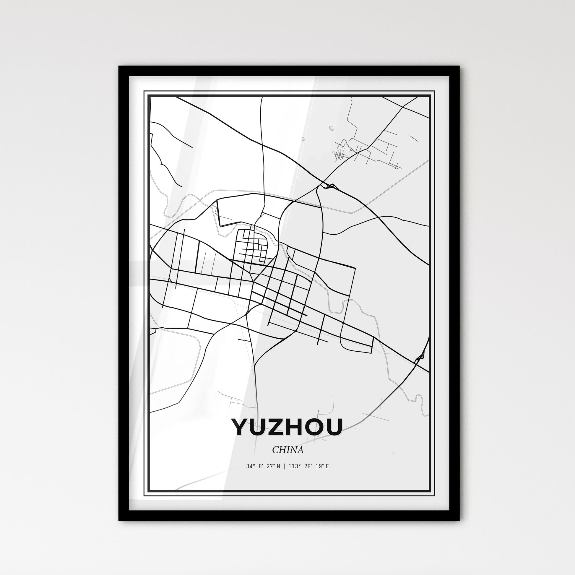 Yuzhou China - Scandinavian Style City Map for Modern Home Decor