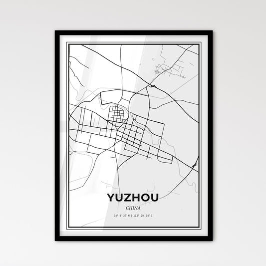 Yuzhou China - Scandinavian Style City Map for Modern Home Decor