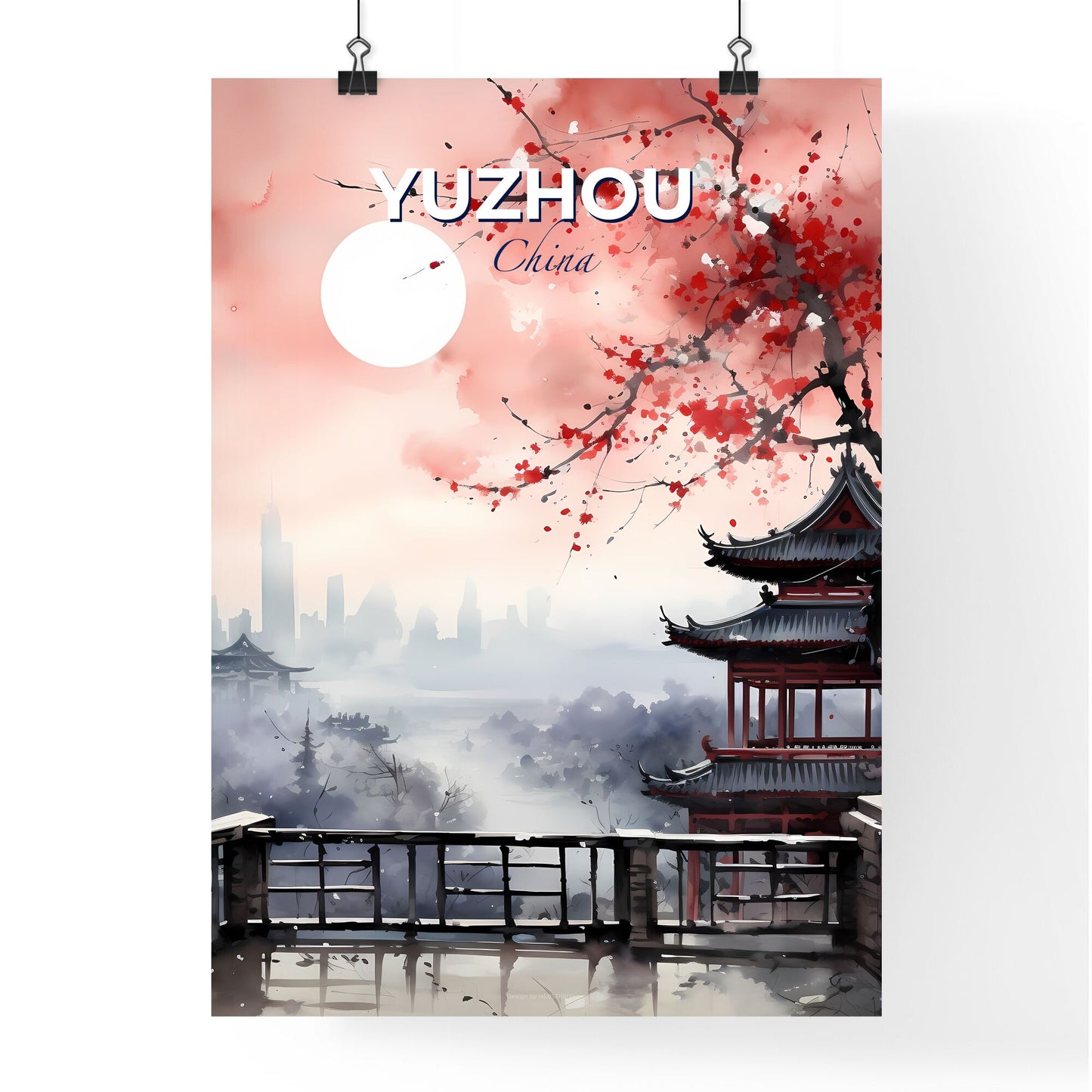 Yuzhou China Art Painting - Building Tree Skyline Vibrant Default Title