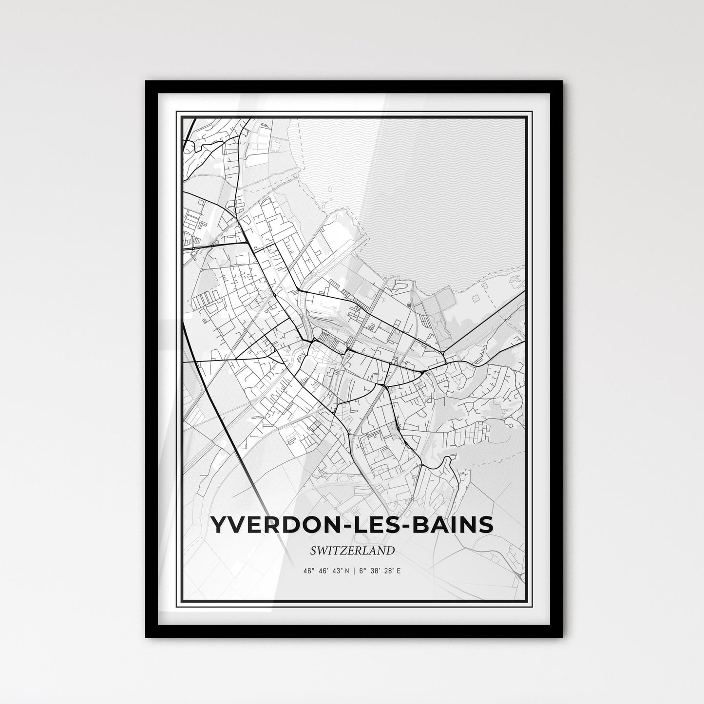 Yverdon-les-Bains Switzerland - Scandinavian Style City Map for Modern Home Decor