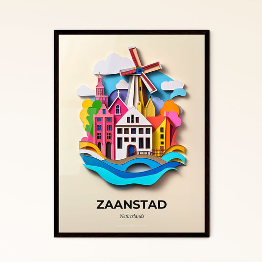 Vivid Zaanstad, Netherlands - a windmill and a building on a paper cut