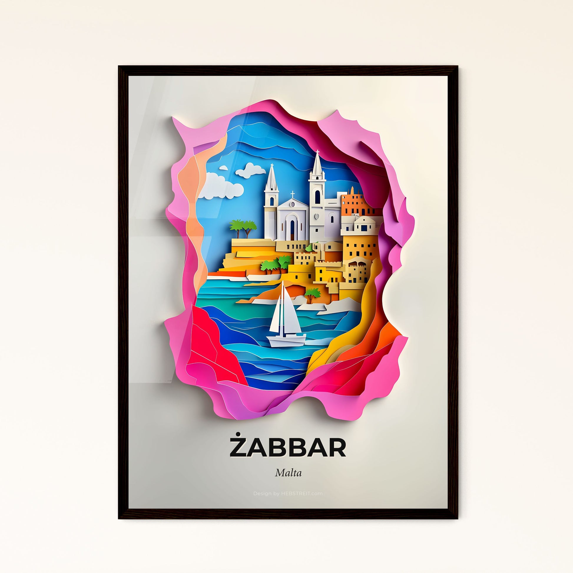 Vivid Żabbar, Malta - a paper cut of a city with a sailboat