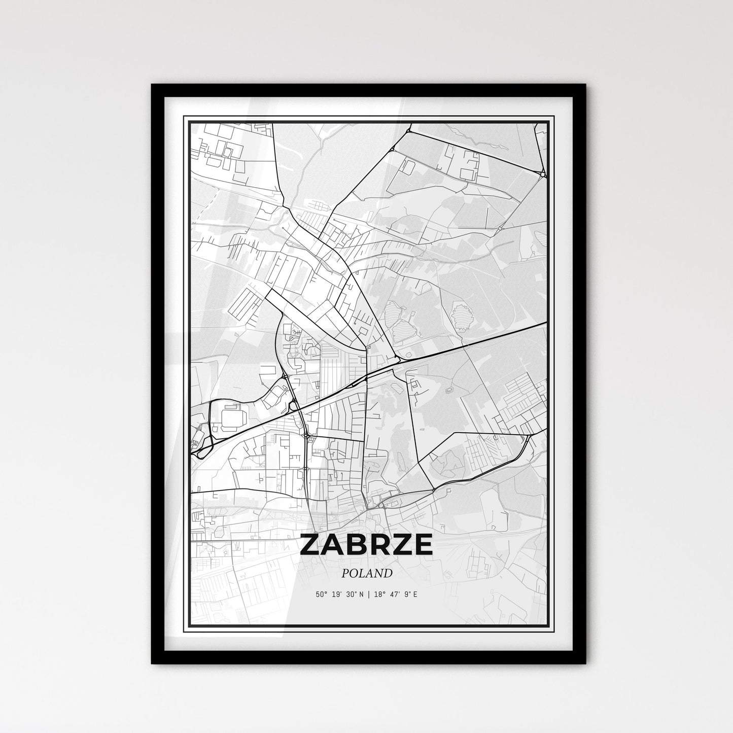 Zabrze Poland - Scandinavian Style City Map for Modern Home Decor