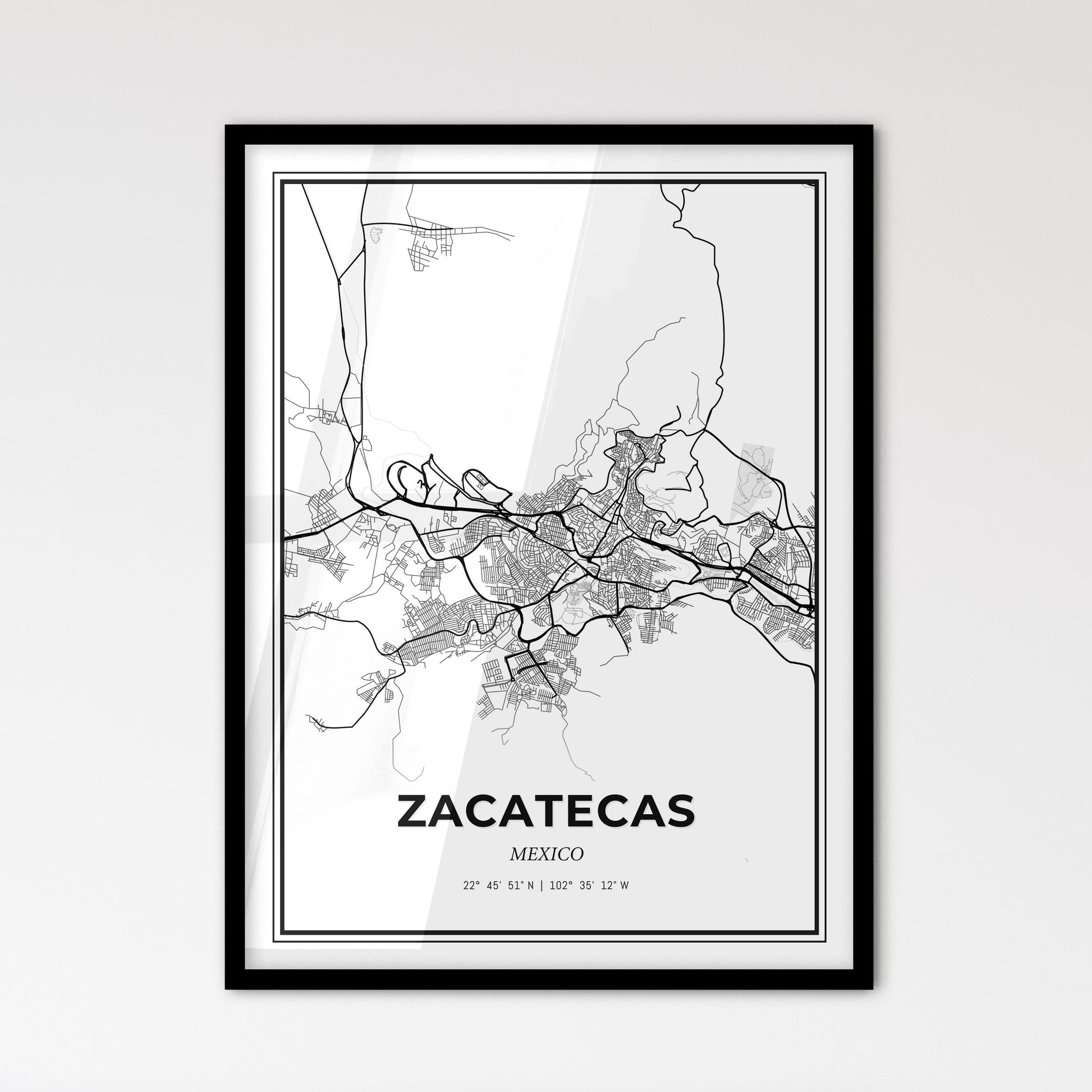 Zacatecas Mexico - Scandinavian Style City Map for Modern Home Decor