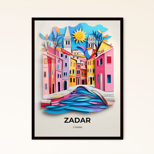 Vivid Zadar , Croatia - a paper cut of a city with a bridge