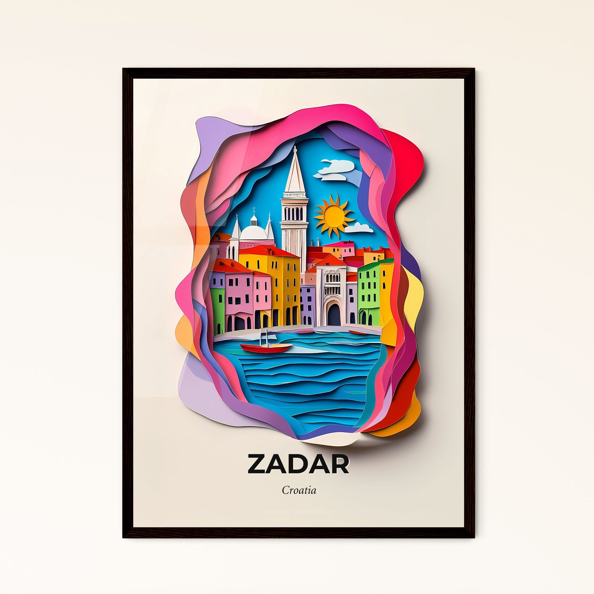 Vivid Zadar , Croatia - a paper cut of a city with a boat