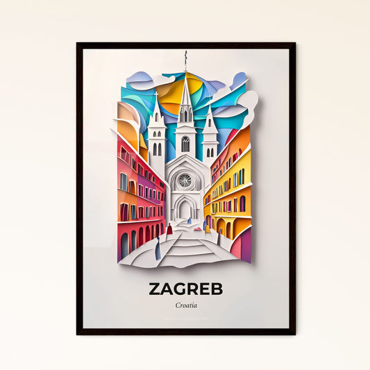 Vivid Zagreb , Croatia - a paper cut of a church with a clock tower