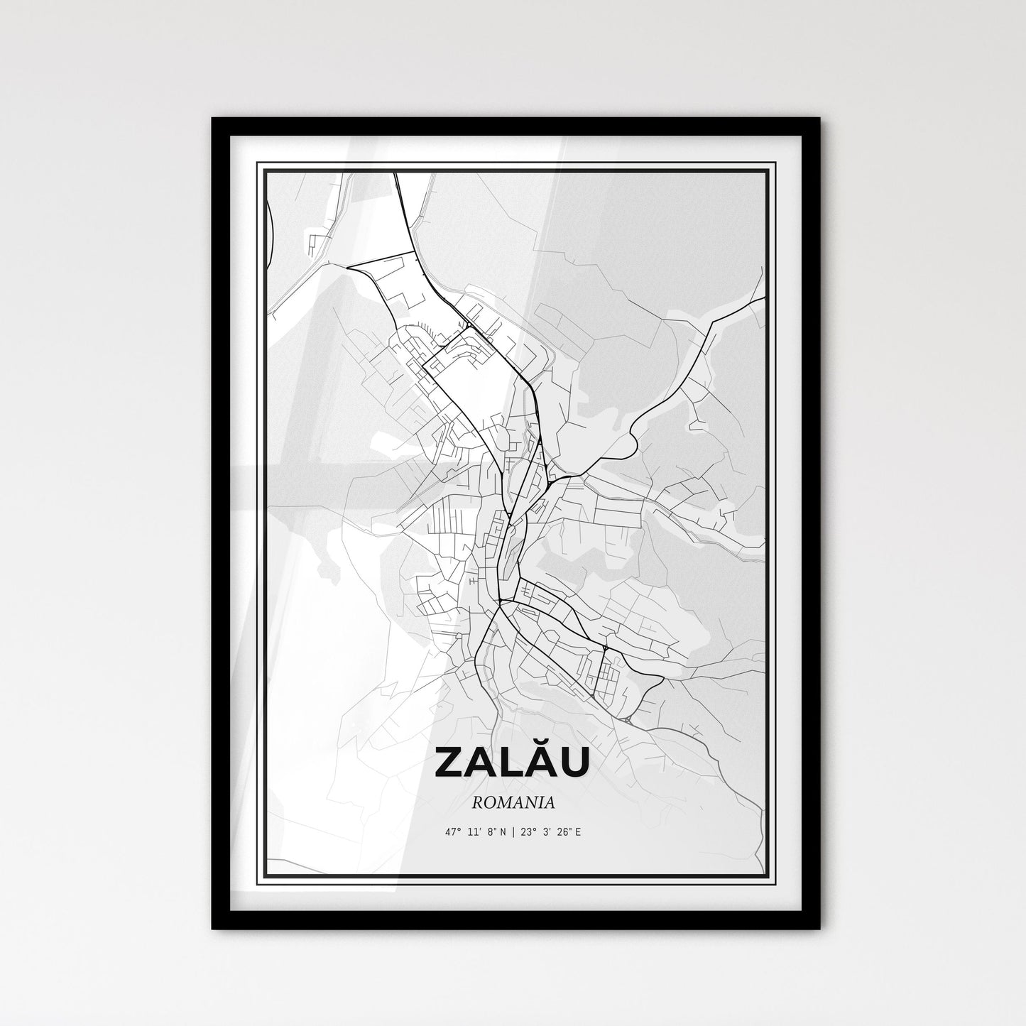 Zalău Romania - Scandinavian Style City Map for Modern Home Decor