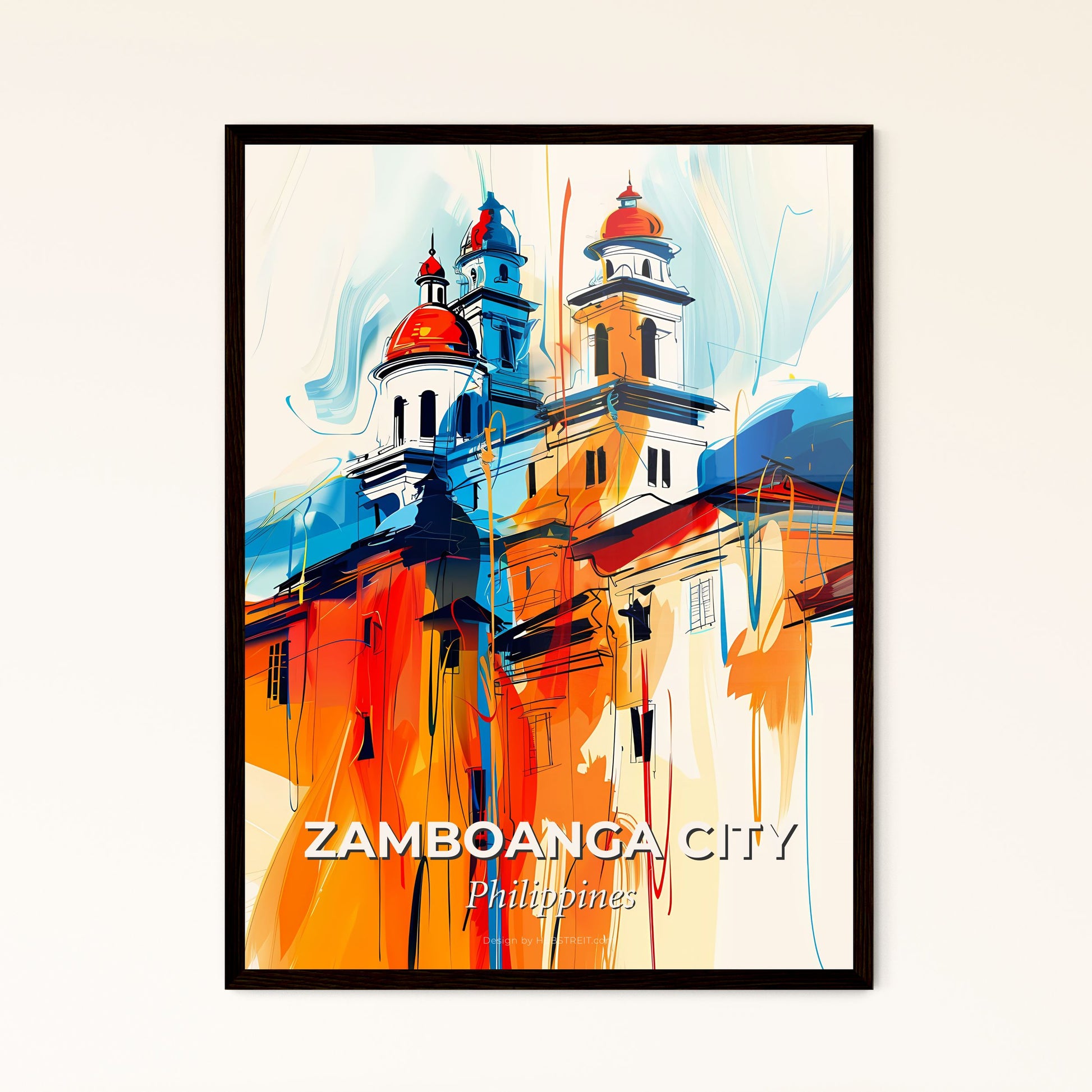 Vibrant Zamboanga City, Philippines - A Painting Of A Building With A Colorful Background