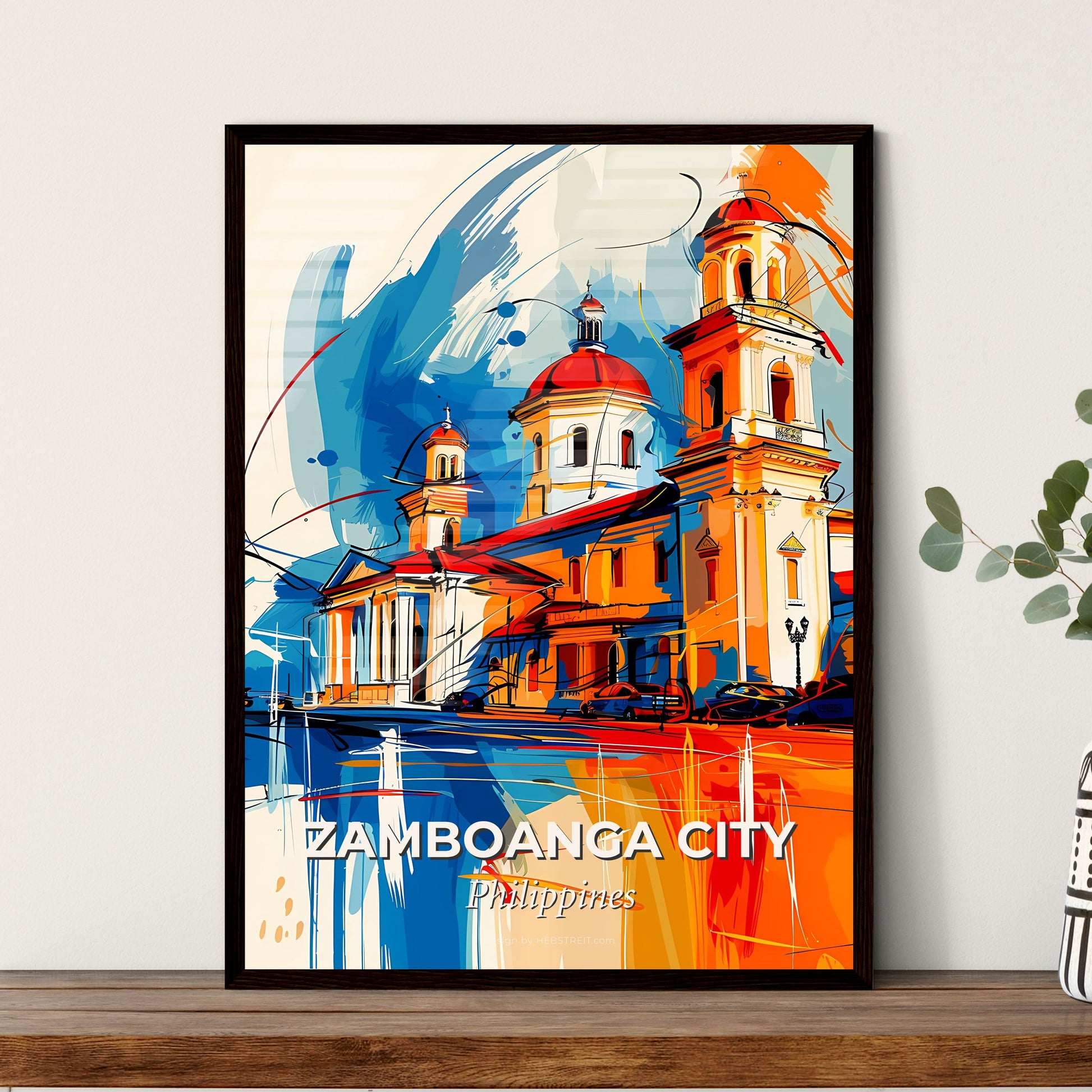 Vibrant Zamboanga City, Philippines - A Painting Of A Building With A Colorful Background