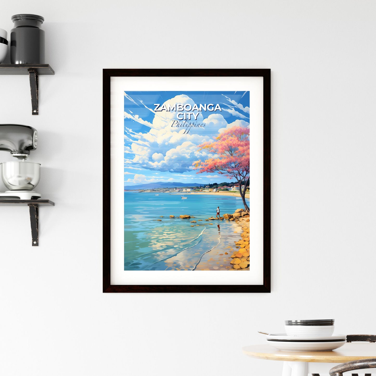 Zamboanga City Philippines Skyline - Vibrant Painting Featuring Person Standing on Rock by Water with Artistic Focus Default Title