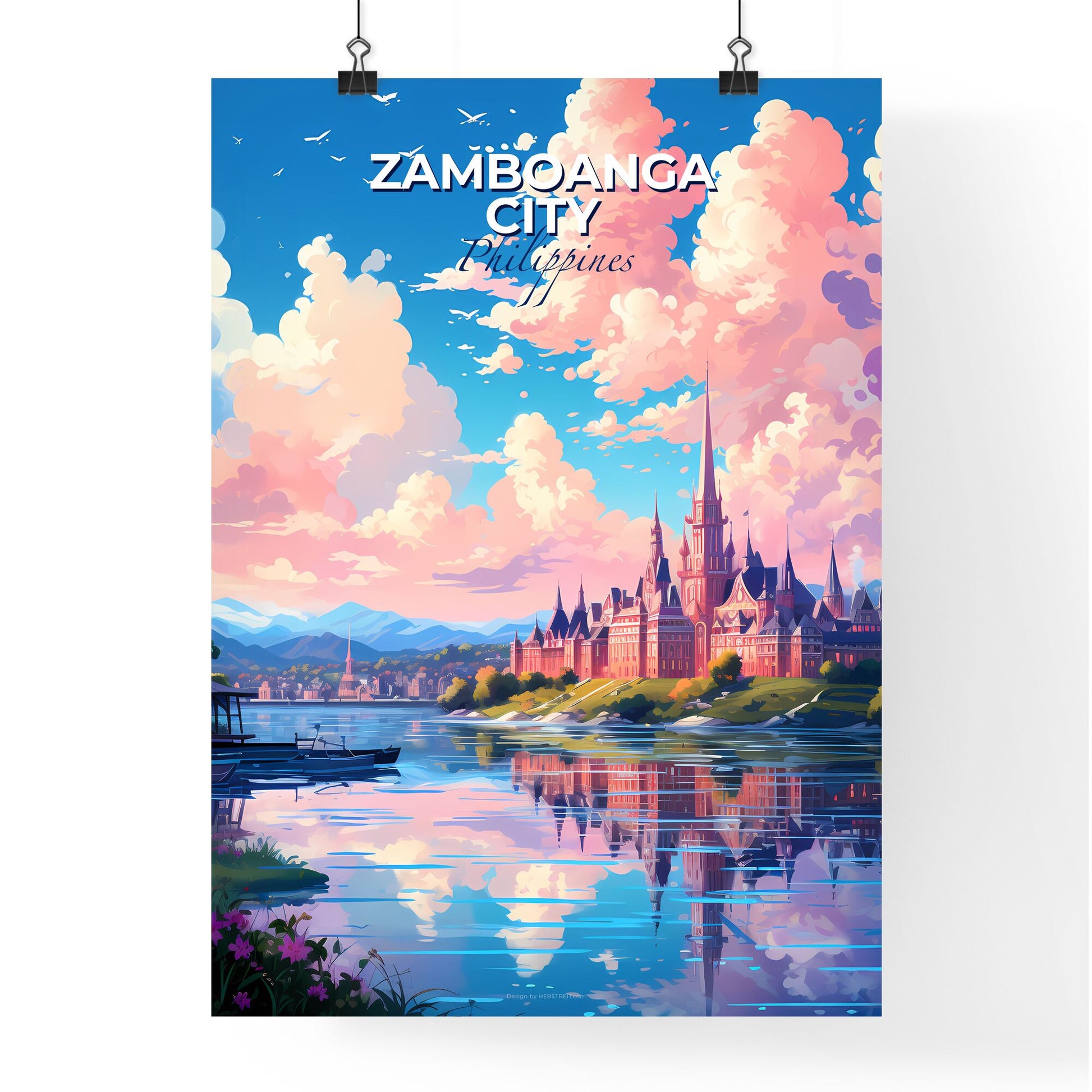 Vibrant Painting of Zamboanga City Skyline: Castle and Lake in Vivid Hues Default Title