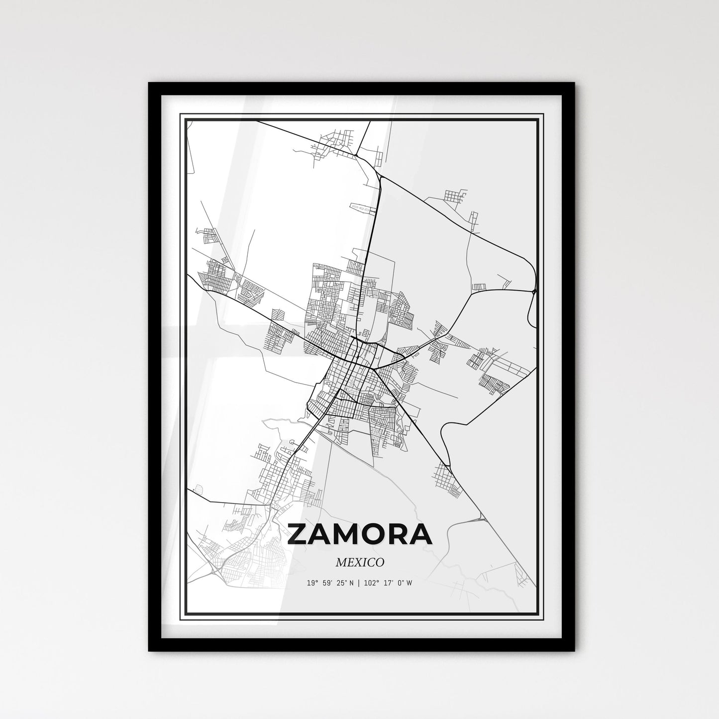 Zamora Mexico - Scandinavian Style City Map for Modern Home Decor