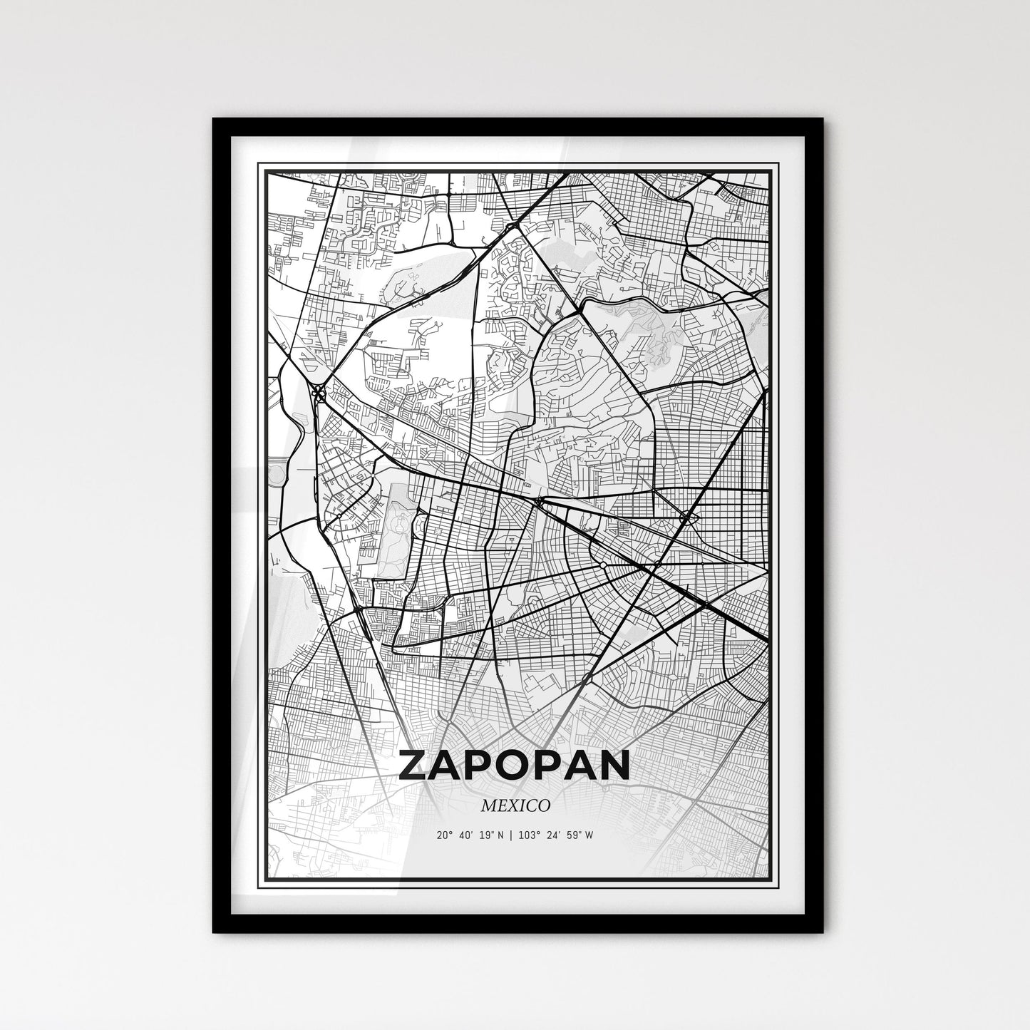 Zapopan Mexico - Scandinavian Style City Map for Modern Home Decor