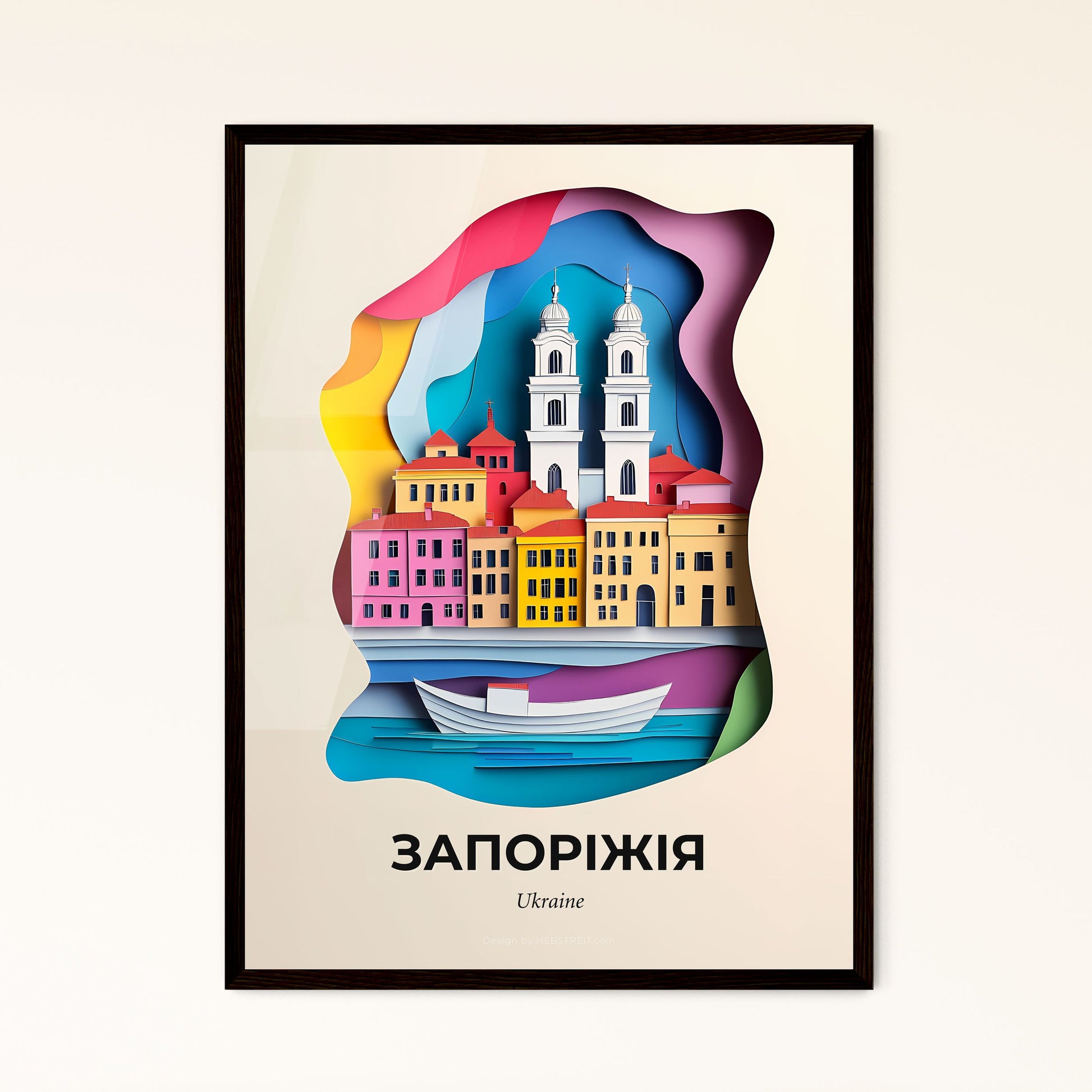 Vivid Zaporizhia, Ukraine - a paper cut of a boat in a harbor