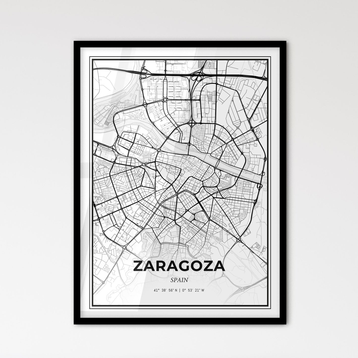 Zaragoza Spain - Scandinavian Style City Map for Modern Home Decor