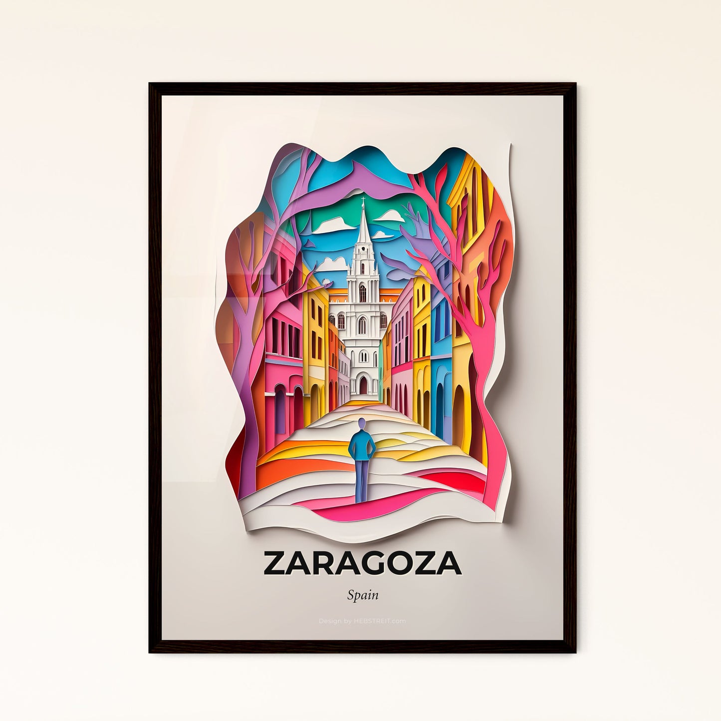 Vivid Zaragoza, Spain - a person standing in a colorful street with a clock