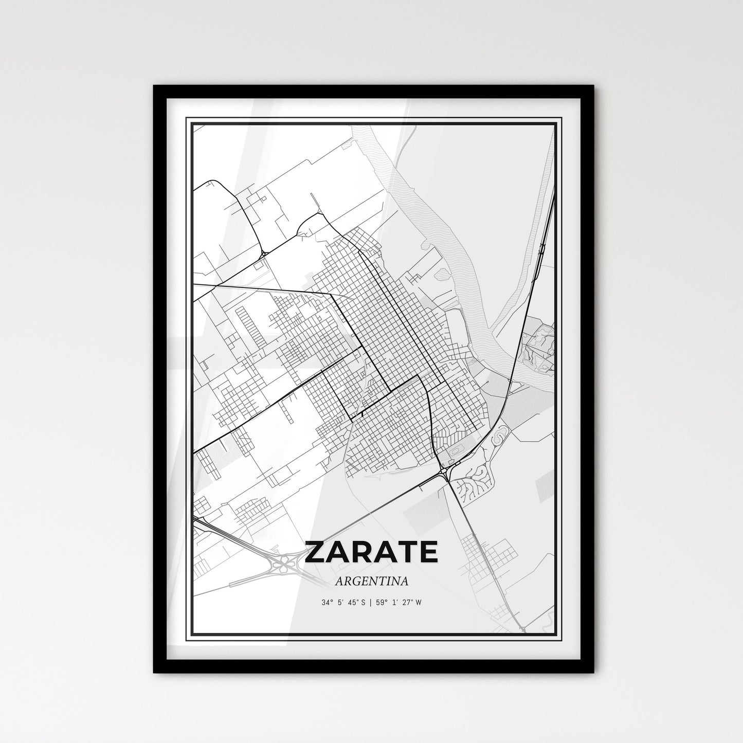 Zarate Argentina - Scandinavian Style City Map for Modern Home Decor