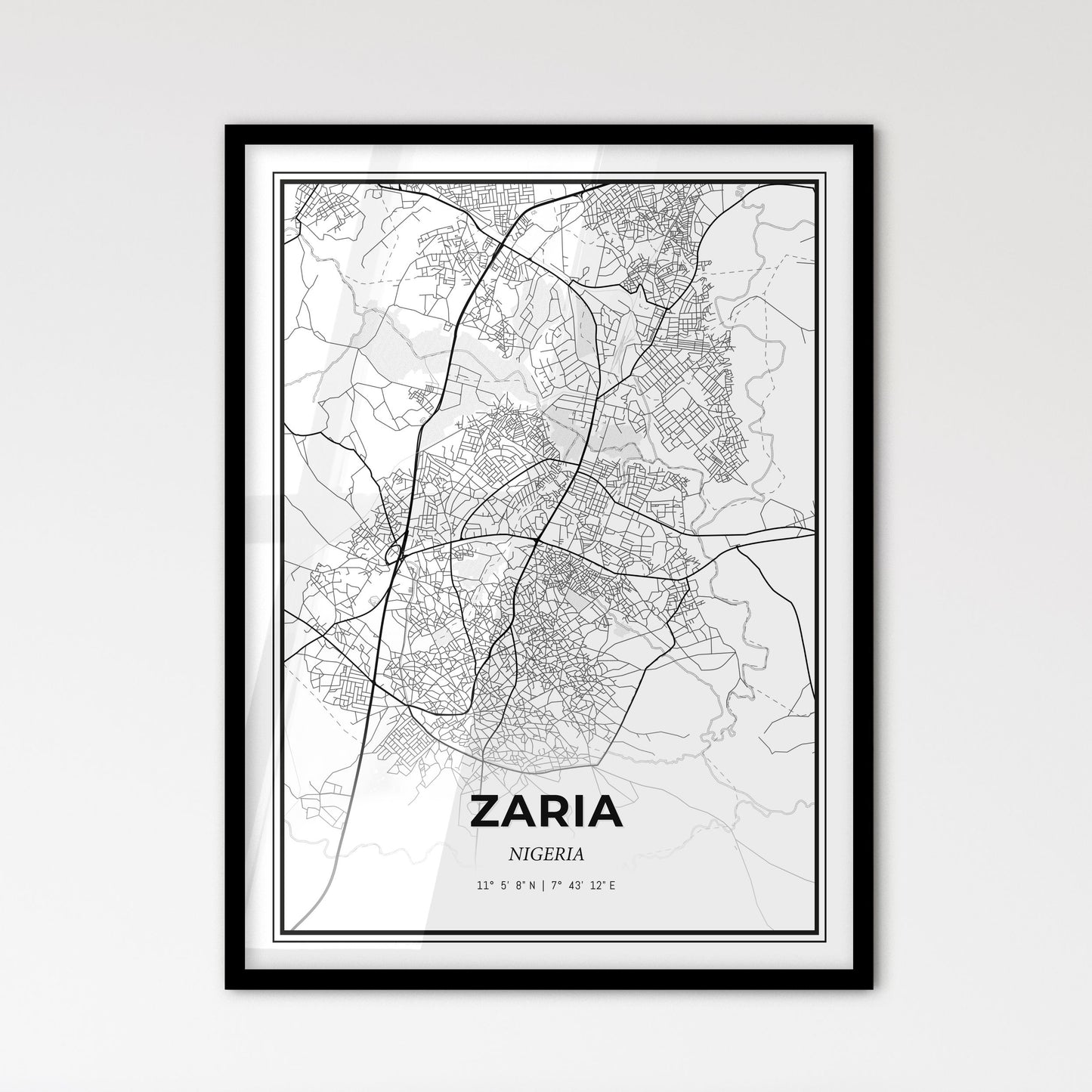 Zaria Nigeria - Scandinavian Style City Map for Modern Home Decor