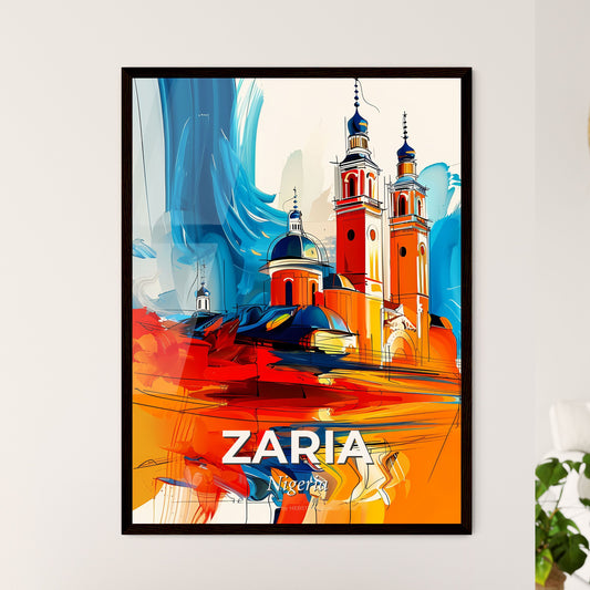 Vibrant Zaria, Nigeria - A Painting Of A Building With Towers And Blue And Orange Paint