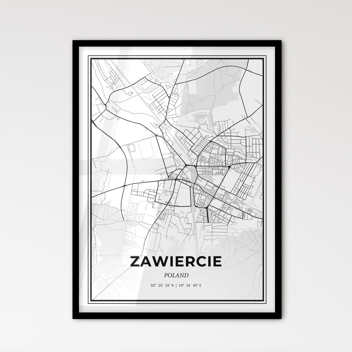 Zawiercie Poland - Scandinavian Style City Map for Modern Home Decor