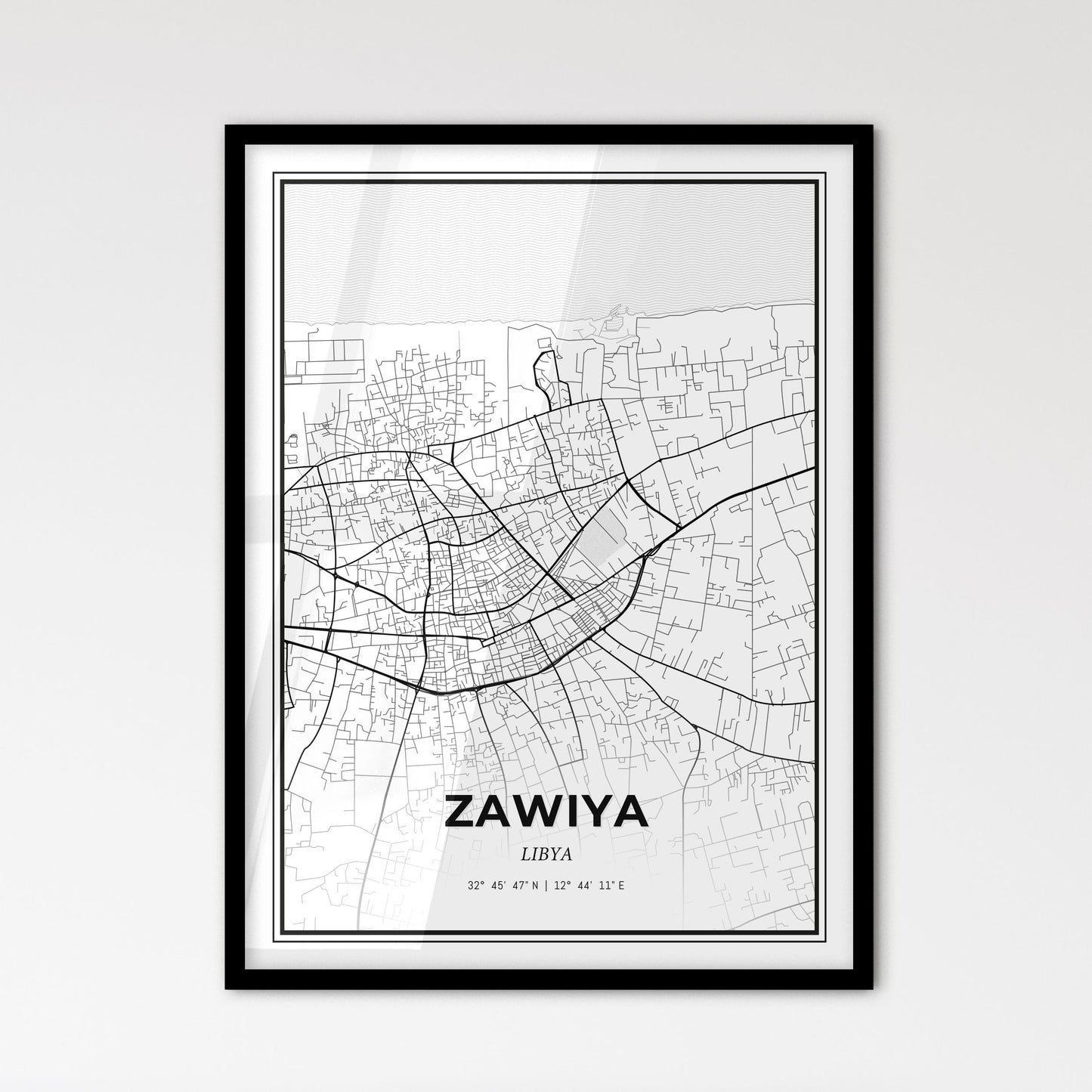 Zawiya Libya - Scandinavian Style City Map for Modern Home Decor