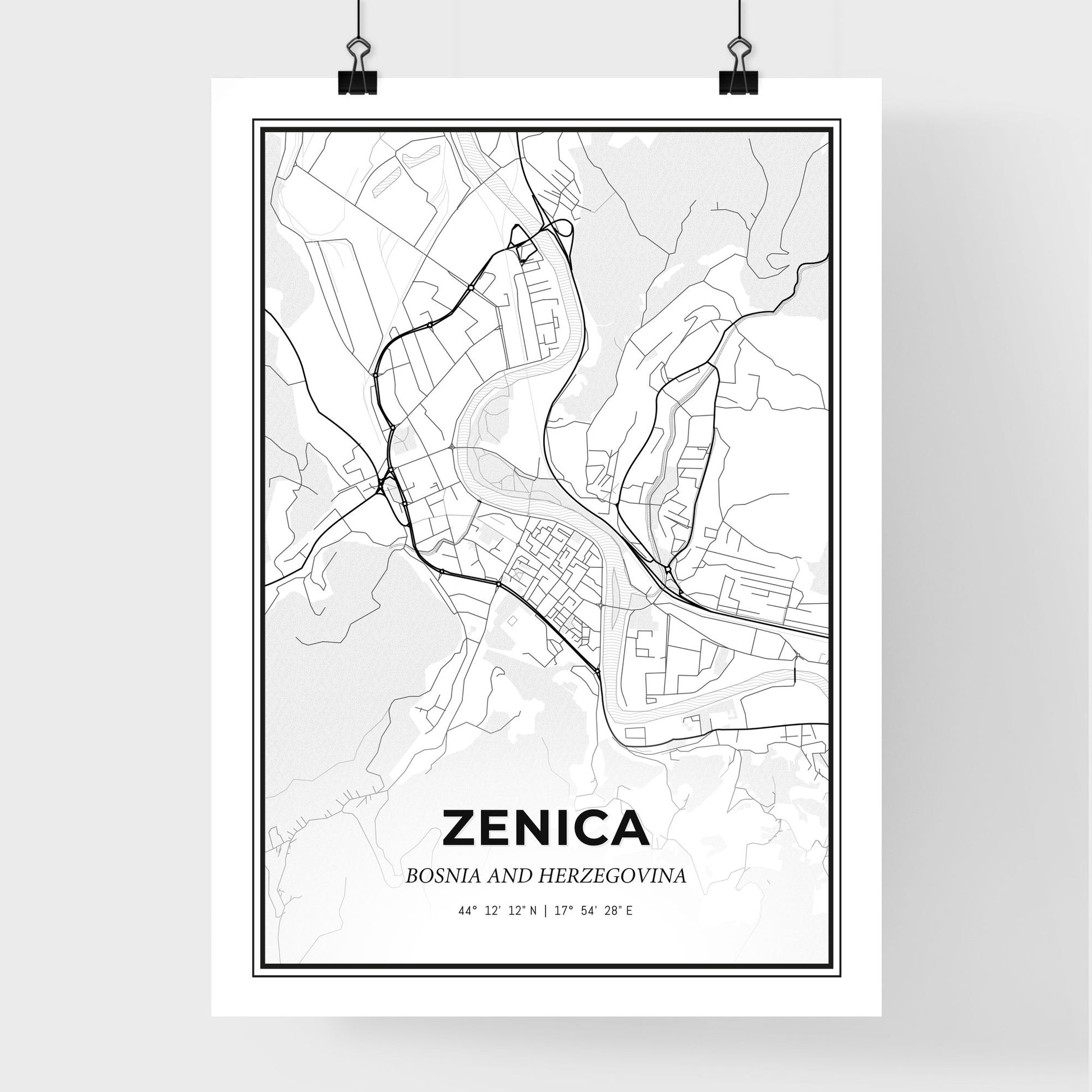 Zenica Bosnia and Herzegovina - Premium City Map Poster