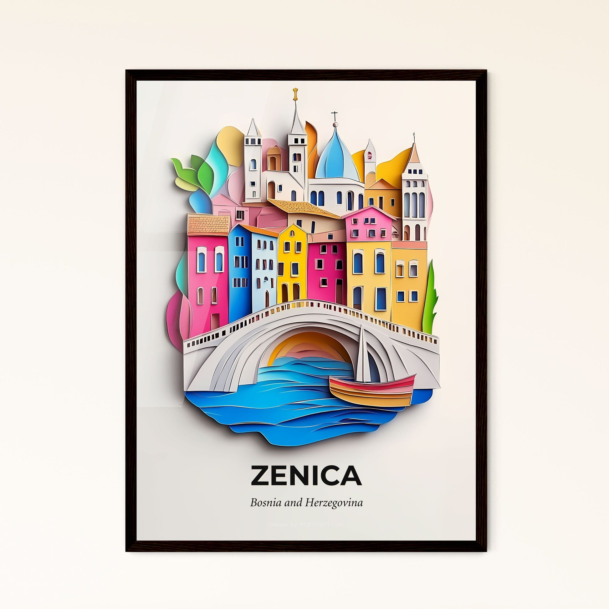 Vivid Zenica, Bosnia and Herzegovina - a paper cut of a city with a bridge