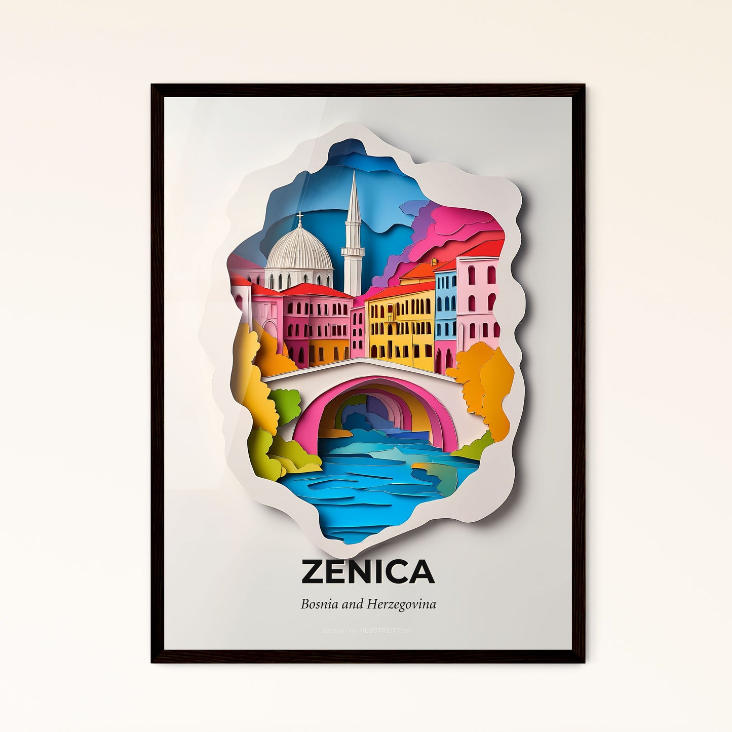 Vivid Zenica, Bosnia and Herzegovina - a paper cut of a bridge over a river