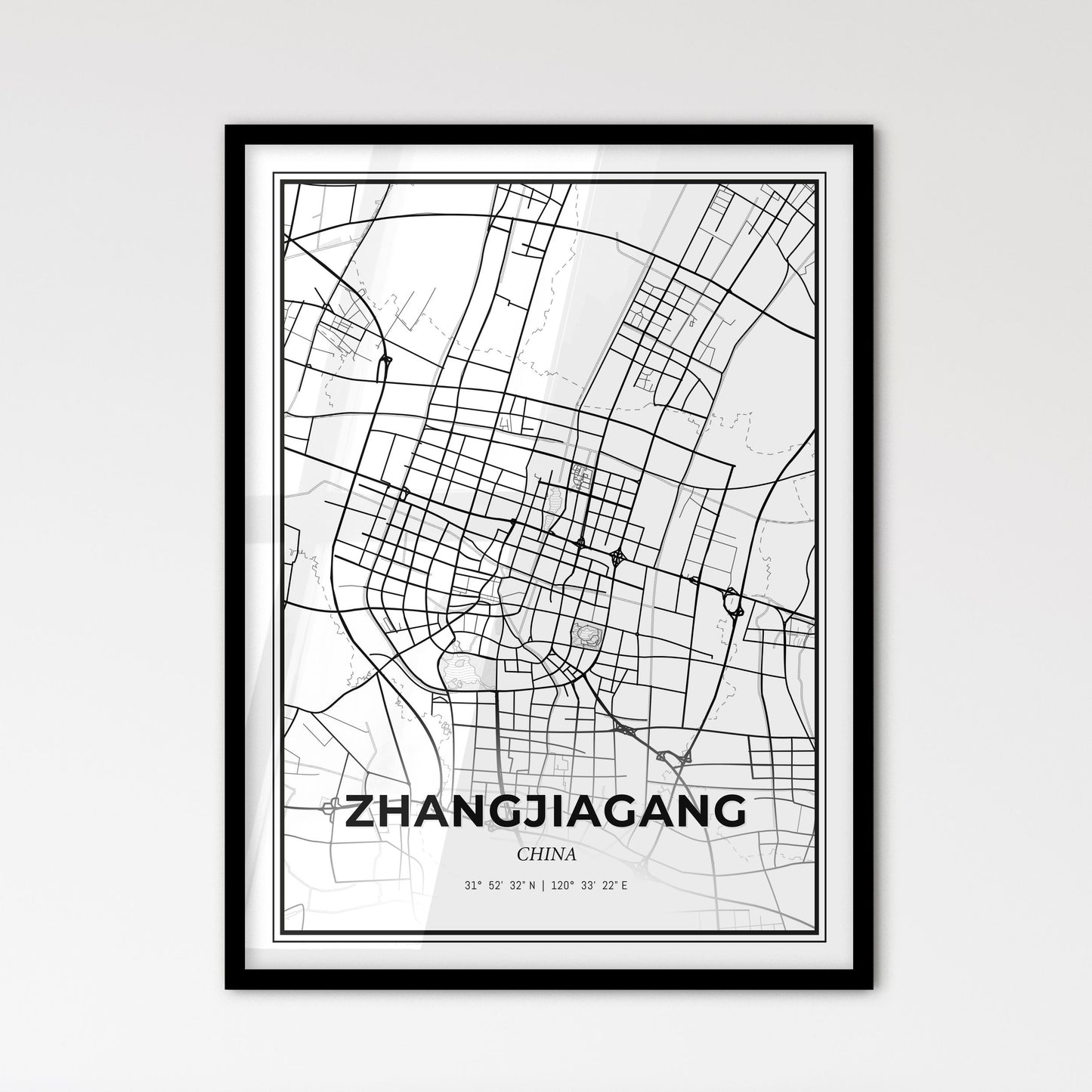 Zhangjiagang China - Scandinavian Style City Map for Modern Home Decor