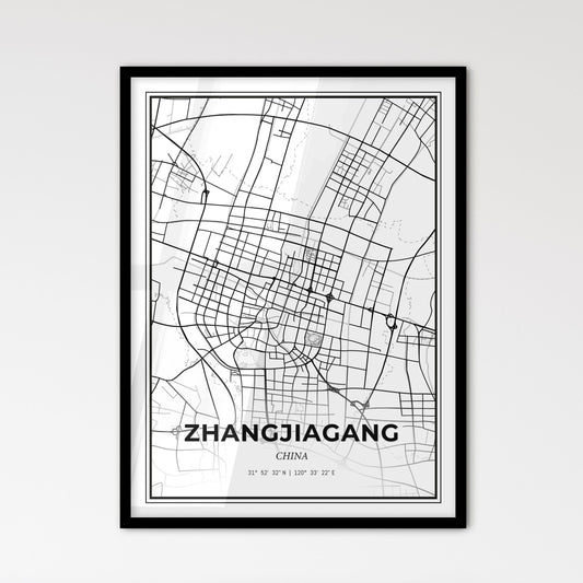 Zhangjiagang China - Scandinavian Style City Map for Modern Home Decor