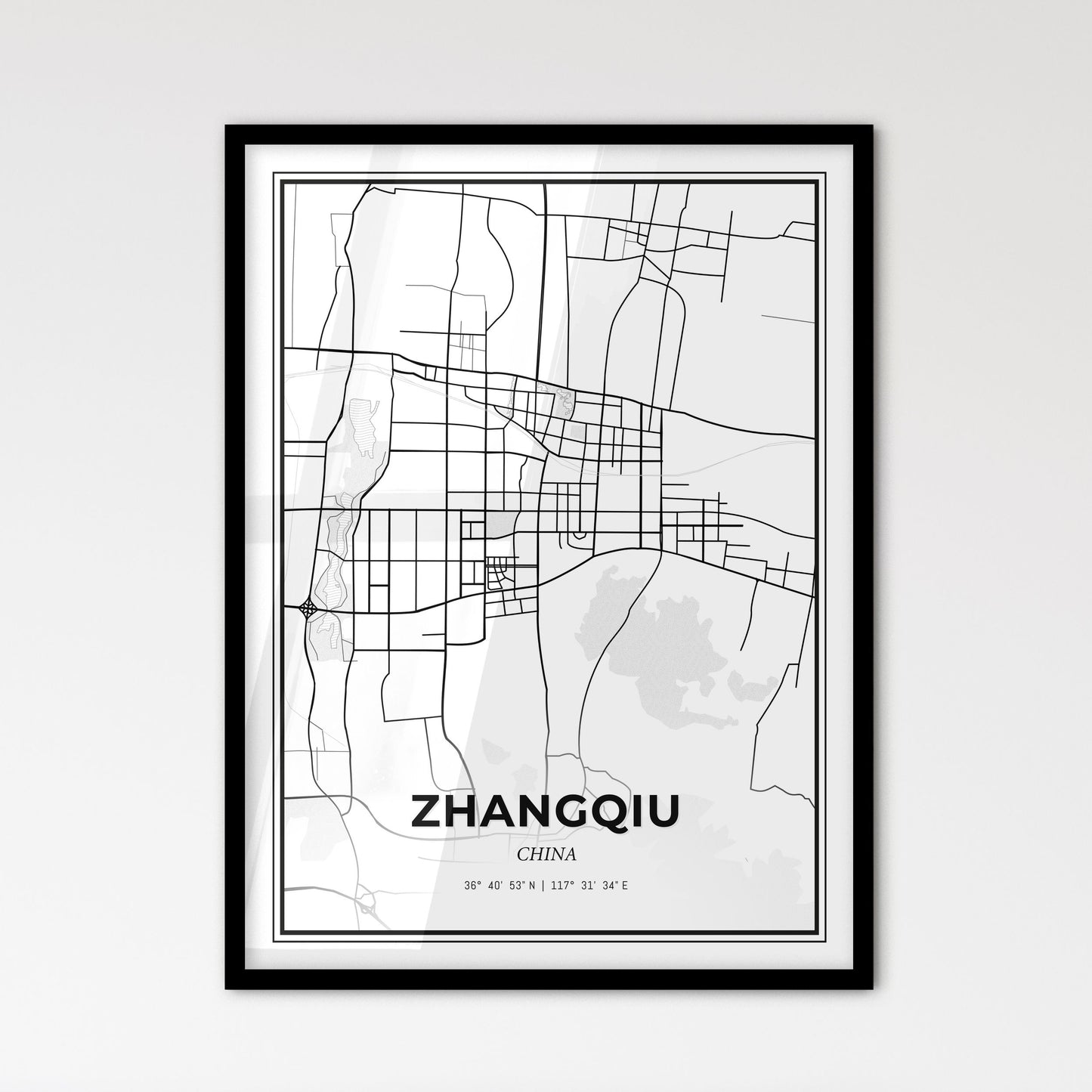 Zhangqiu China - Scandinavian Style City Map for Modern Home Decor