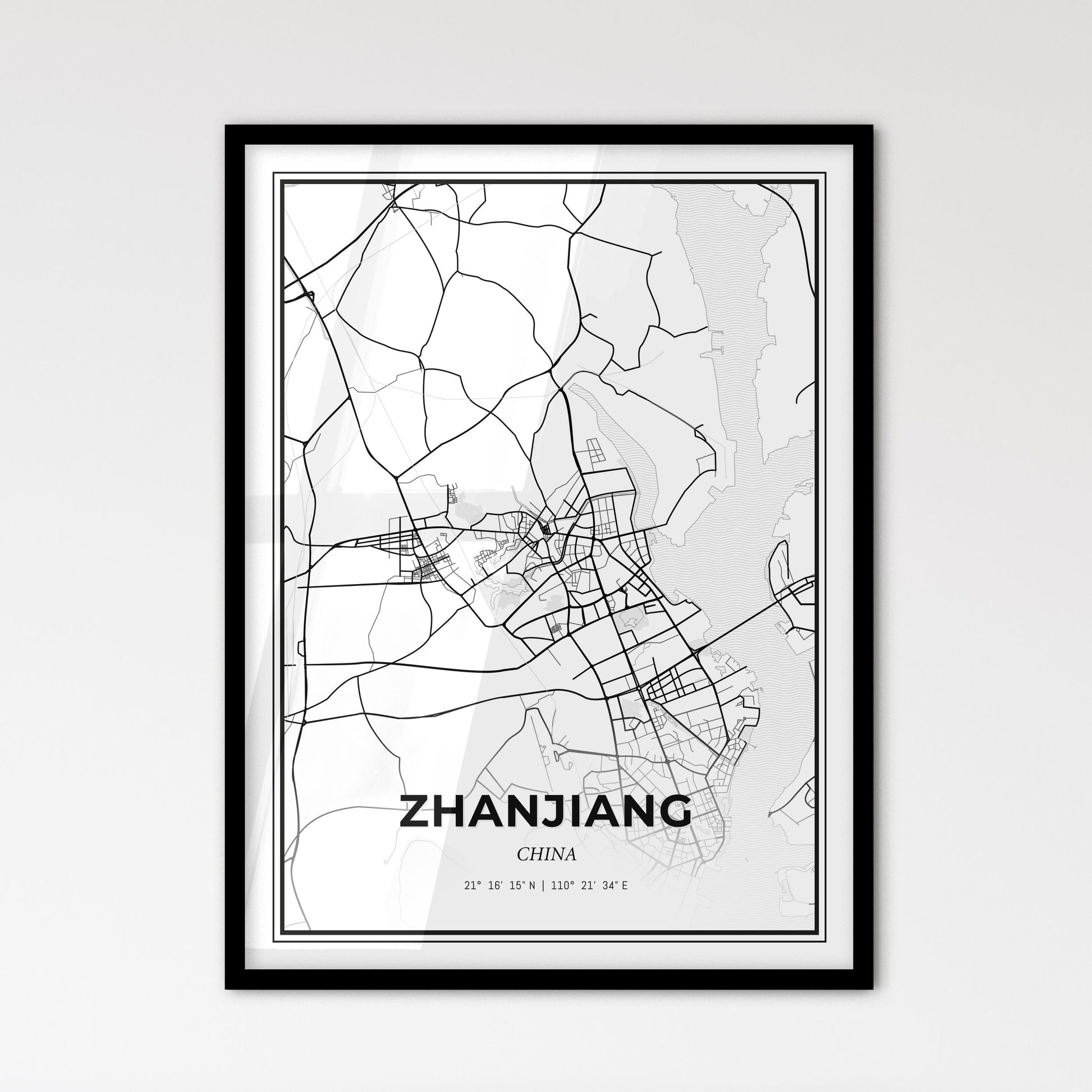 Zhanjiang China - Scandinavian Style City Map for Modern Home Decor