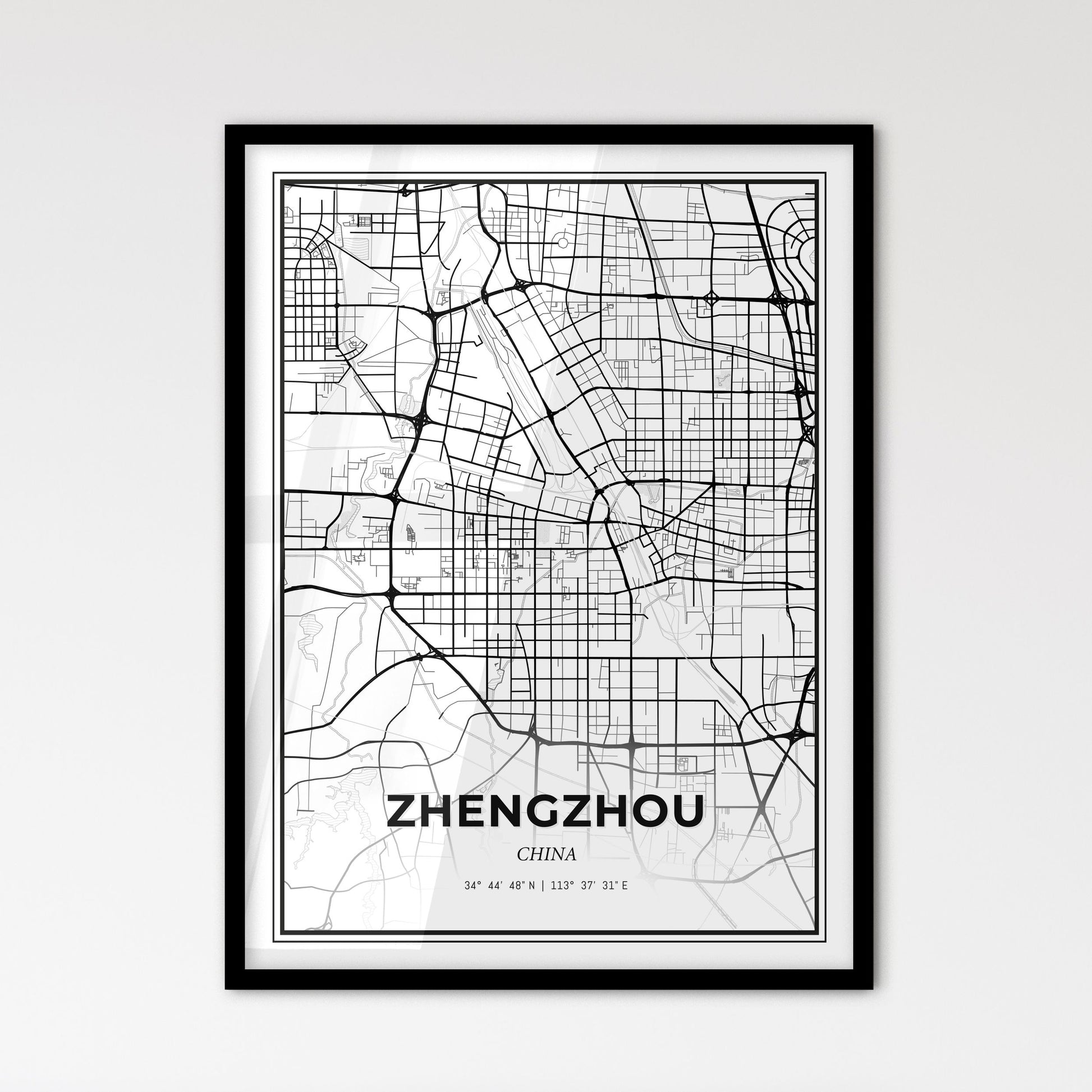 Zhengzhou China - Scandinavian Style City Map for Modern Home Decor