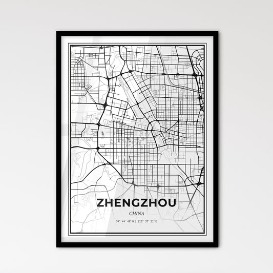 Zhengzhou China - Scandinavian Style City Map for Modern Home Decor