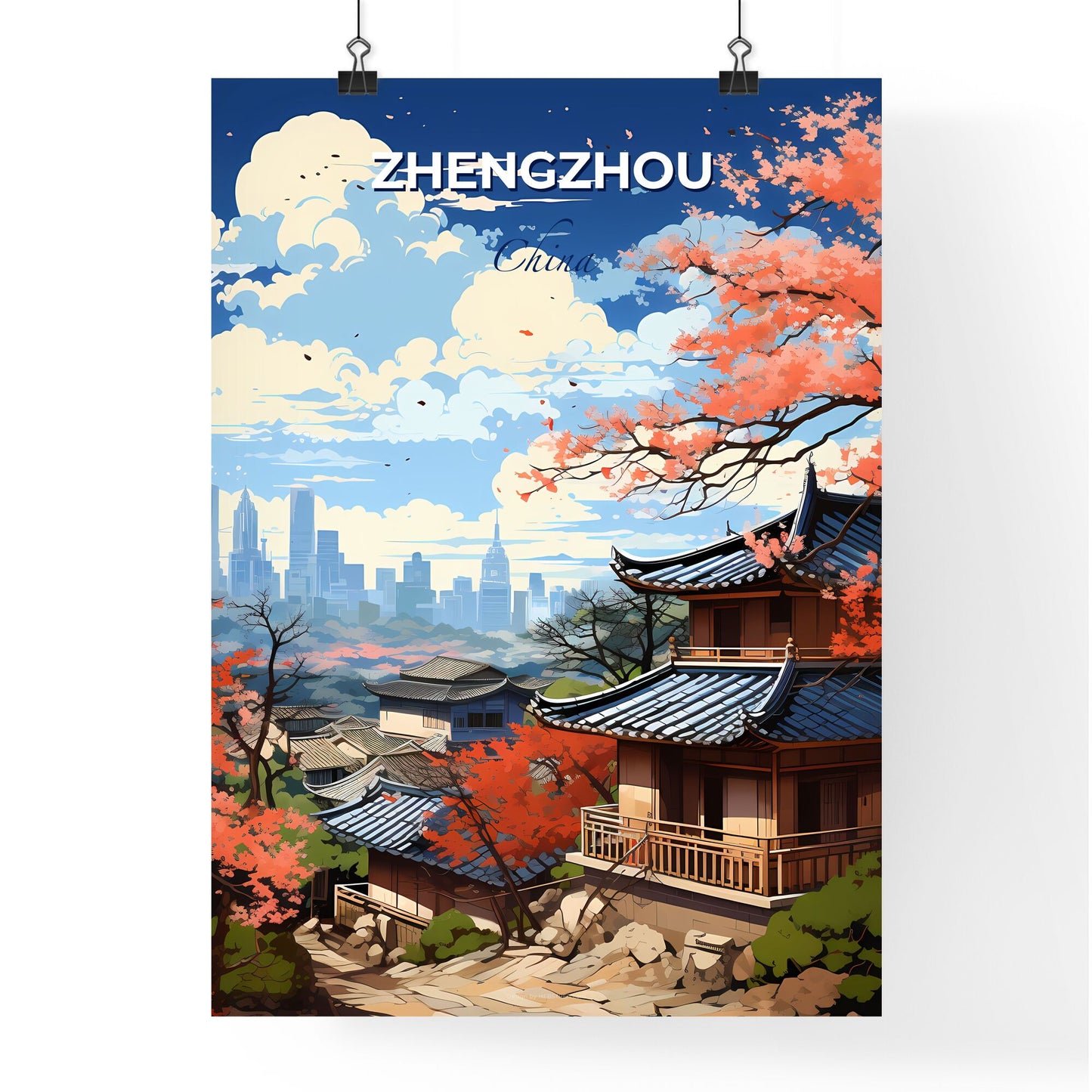 Zhengzhou Skyline Panorama Artistic Cityscape Painting Building Modern Urban City Default Title