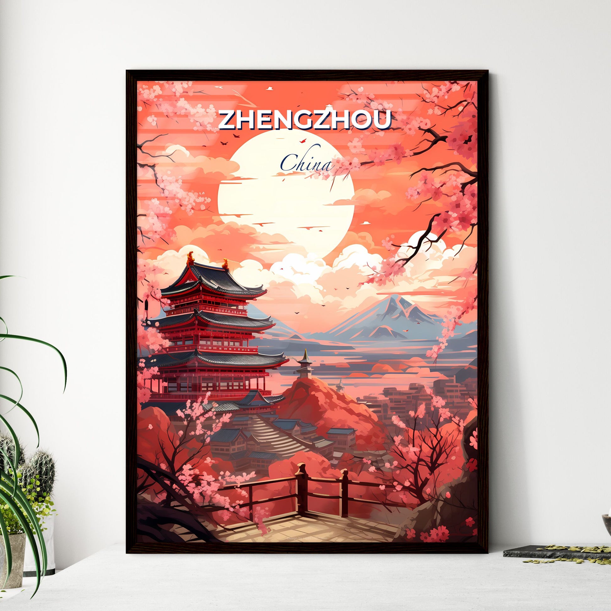 Chinese Art Painting Pagoda Mountains Skyline Landscape Zhengzhou China Default Title