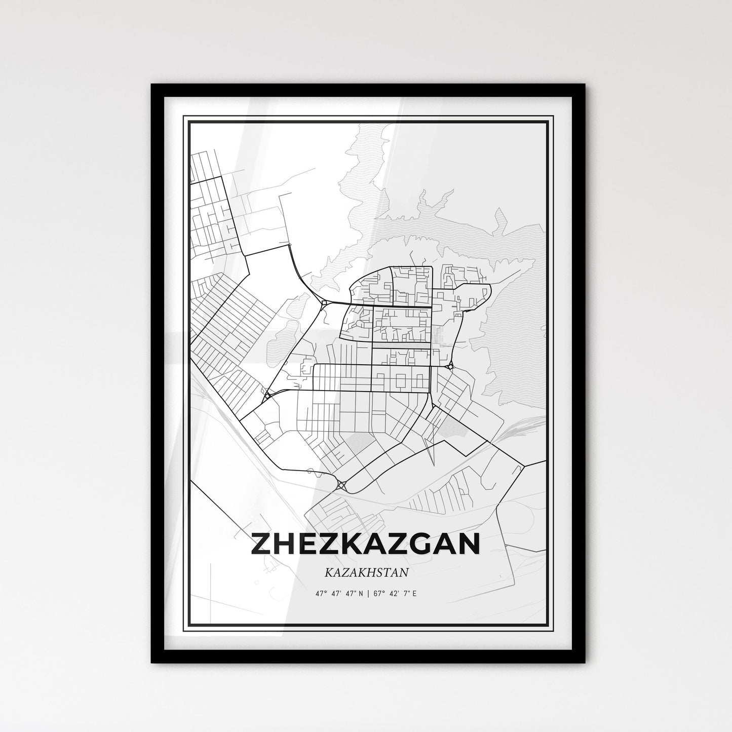 Zhezkazgan Kazakhstan - Scandinavian Style City Map for Modern Home Decor