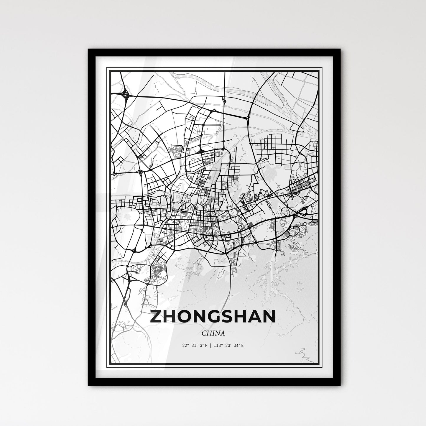 Zhongshan China - Scandinavian Style City Map for Modern Home Decor