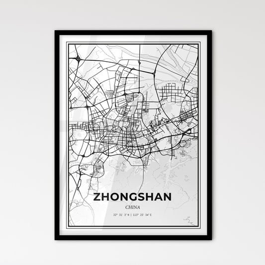 Zhongshan China - Scandinavian Style City Map for Modern Home Decor