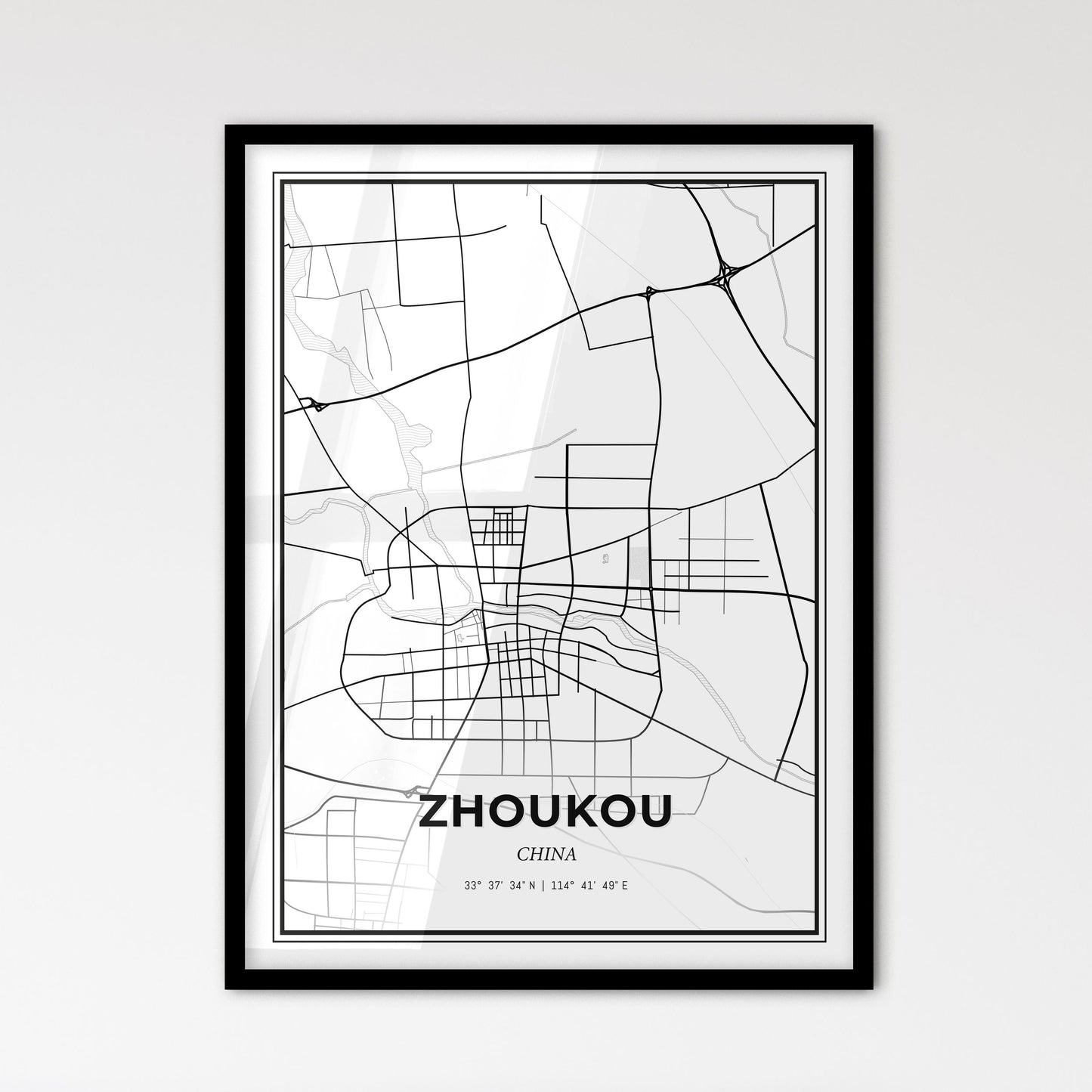 Zhoukou China - Scandinavian Style City Map for Modern Home Decor