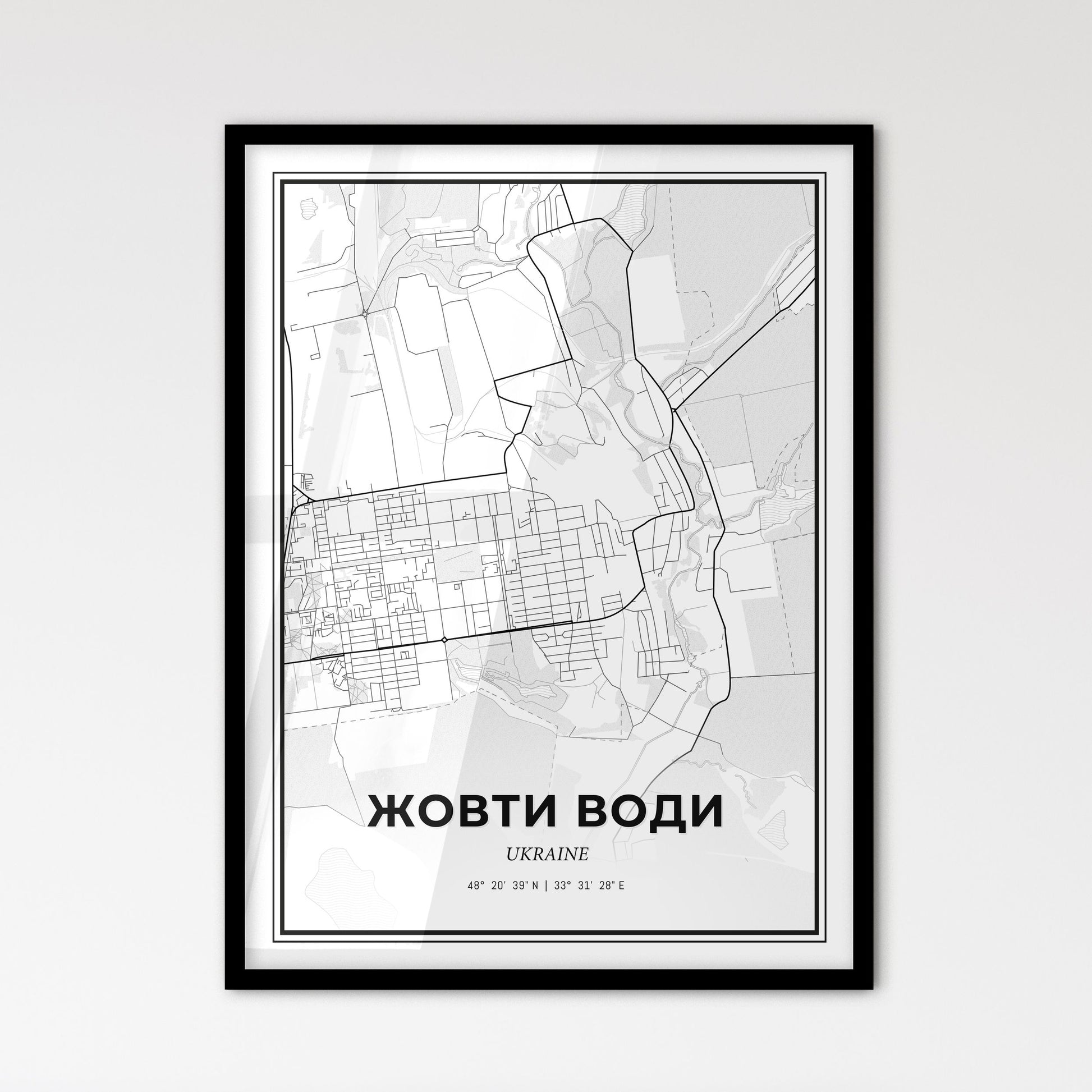 Zhovti Vody Ukraine - Scandinavian Style City Map for Modern Home Decor