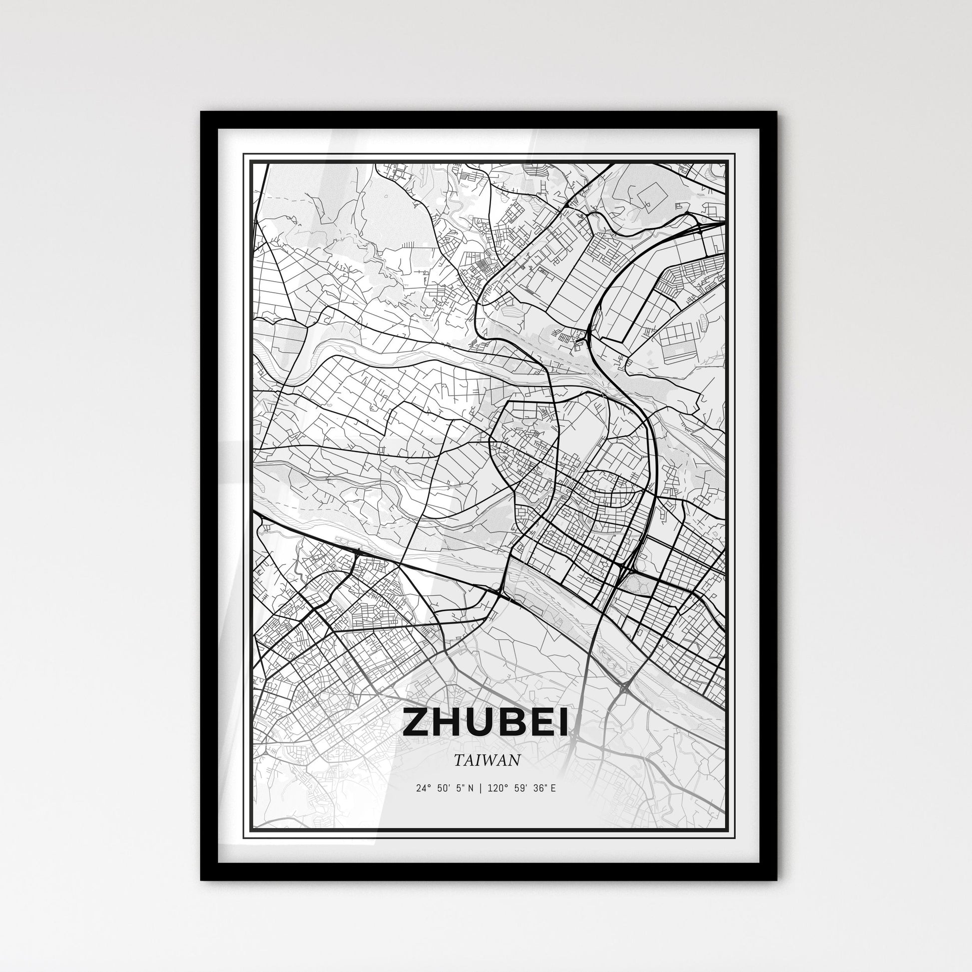 Zhubei Taiwan - Scandinavian Style City Map for Modern Home Decor