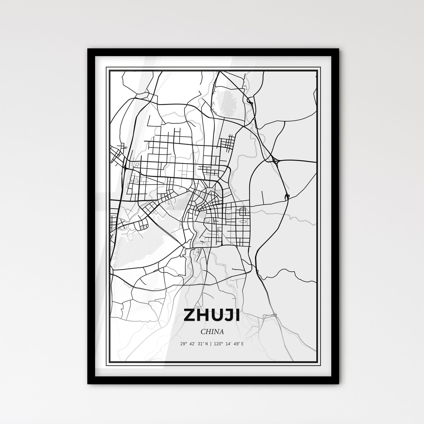 Zhuji China - Scandinavian Style City Map for Modern Home Decor