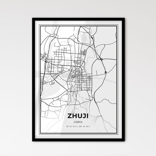 Zhuji China - Scandinavian Style City Map for Modern Home Decor