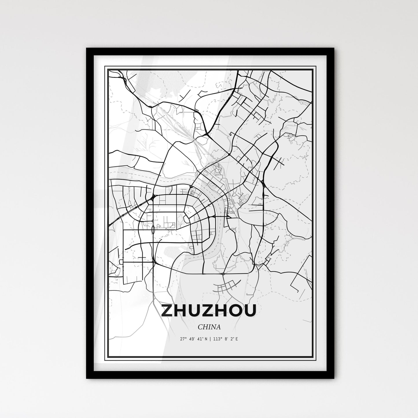 Zhuzhou China - Scandinavian Style City Map for Modern Home Decor