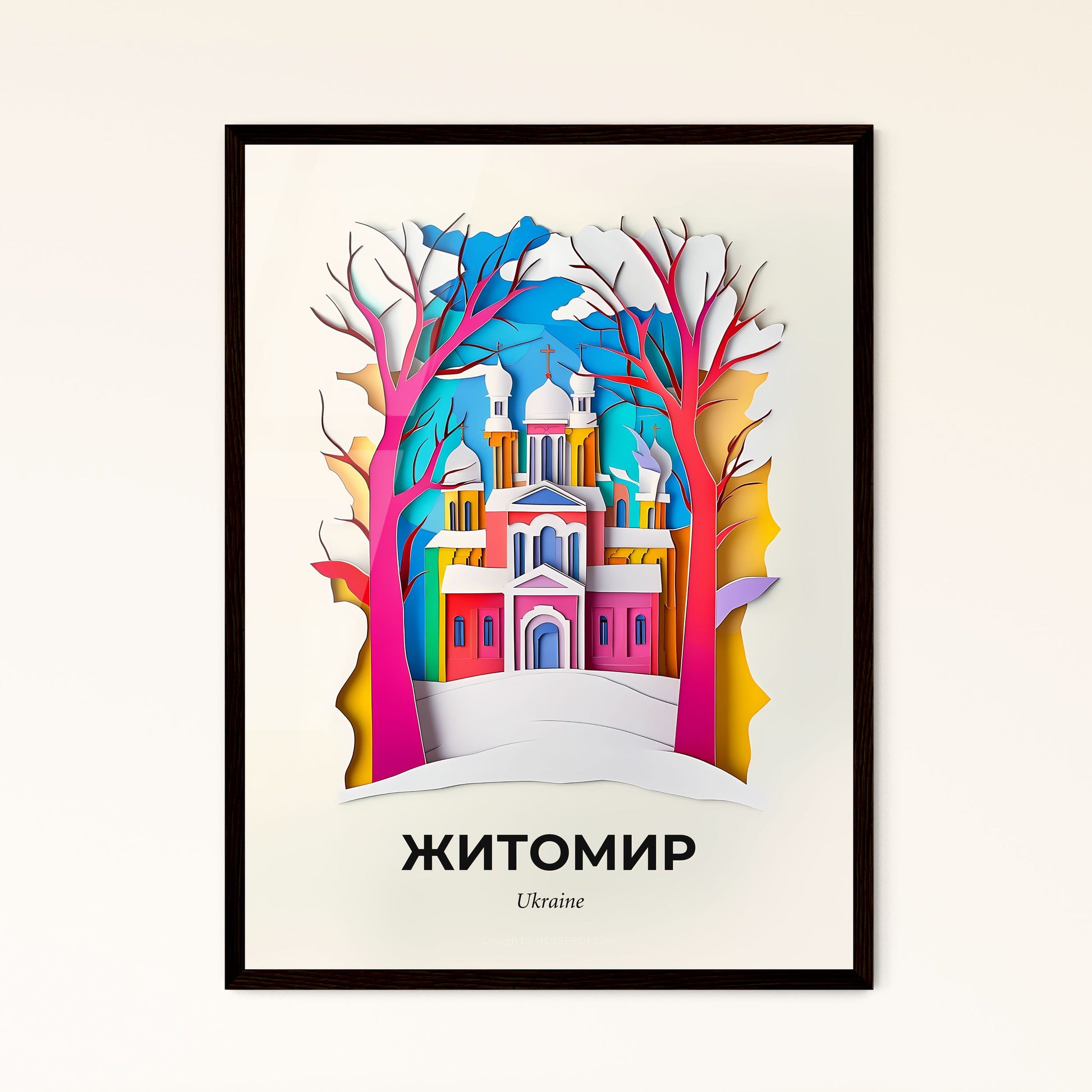 Vivid Zhytomyr, Ukraine - a paper cut of a church in a snowy landscape