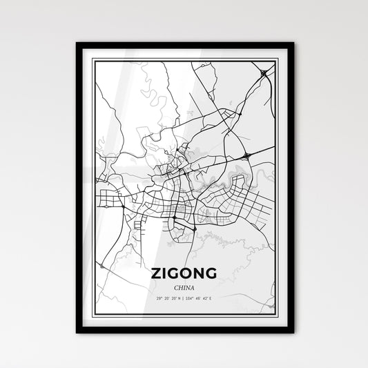 Zigong China - Scandinavian Style City Map for Modern Home Decor