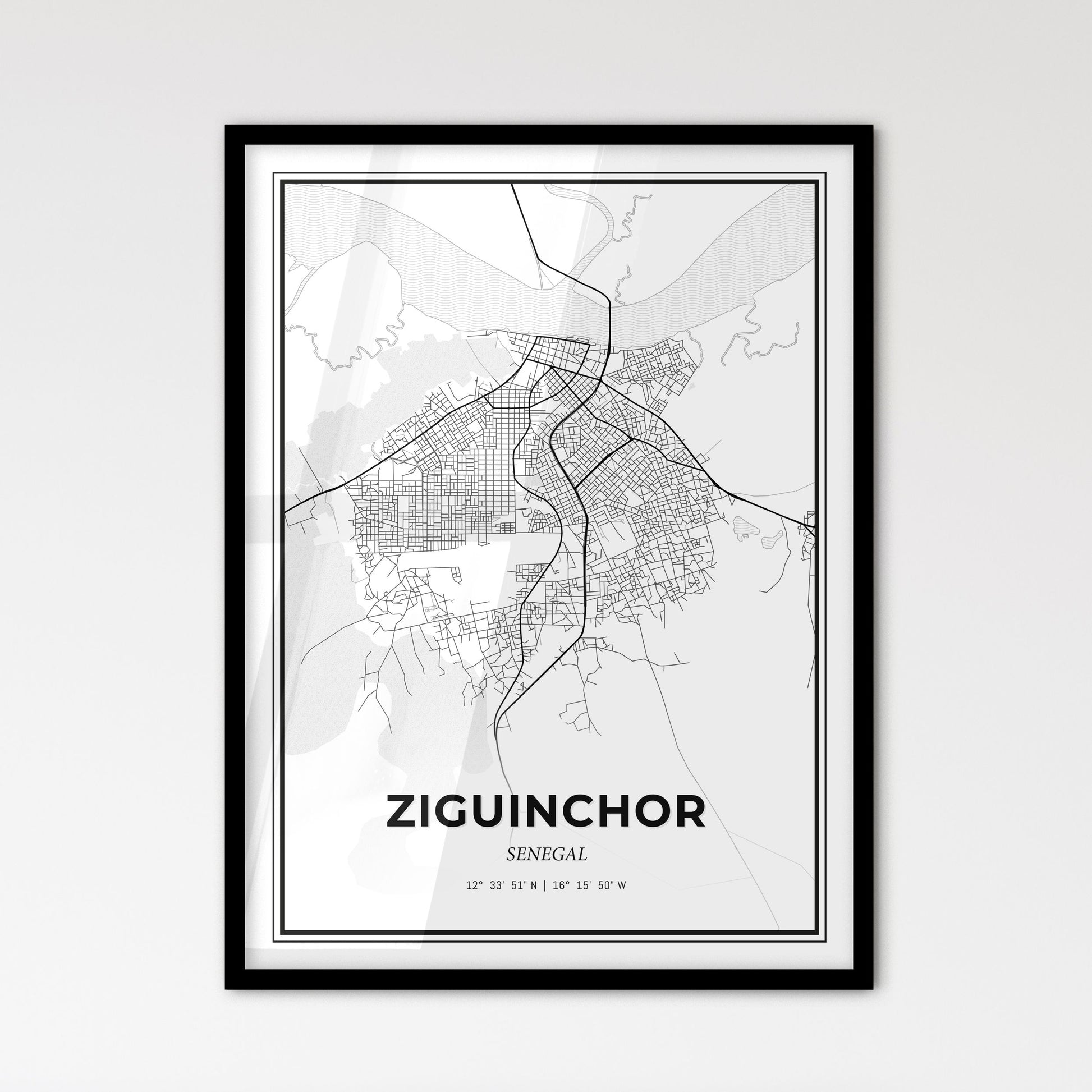 Ziguinchor Senegal - Scandinavian Style City Map for Modern Home Decor