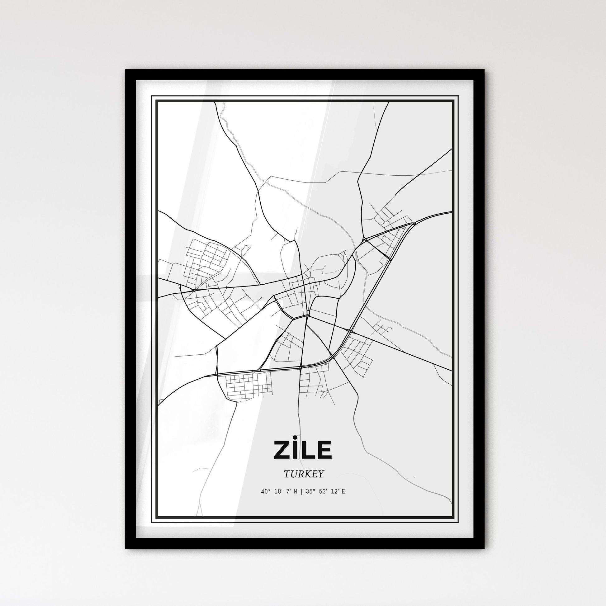 Zile Turkey - Scandinavian Style City Map for Modern Home Decor